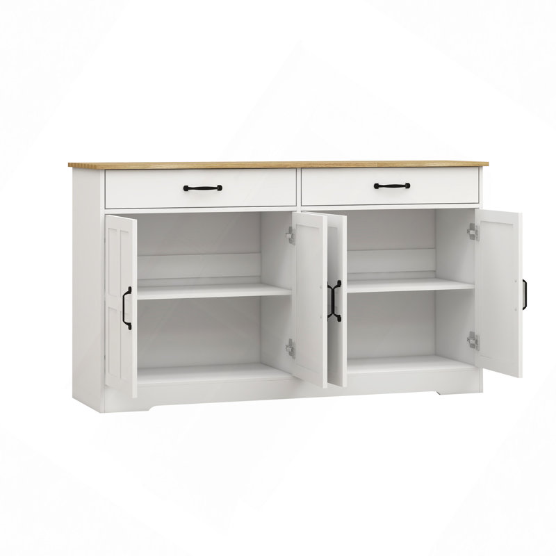 Farmhouse Buffet Cabinet Storage Sideboard With 2 Drawers And 4 Doors For Dining Living Room Kitchen