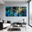 Abstrait bleu forêt de bambou, ensemble de 3 reproductions d'art sur toile-1539027528