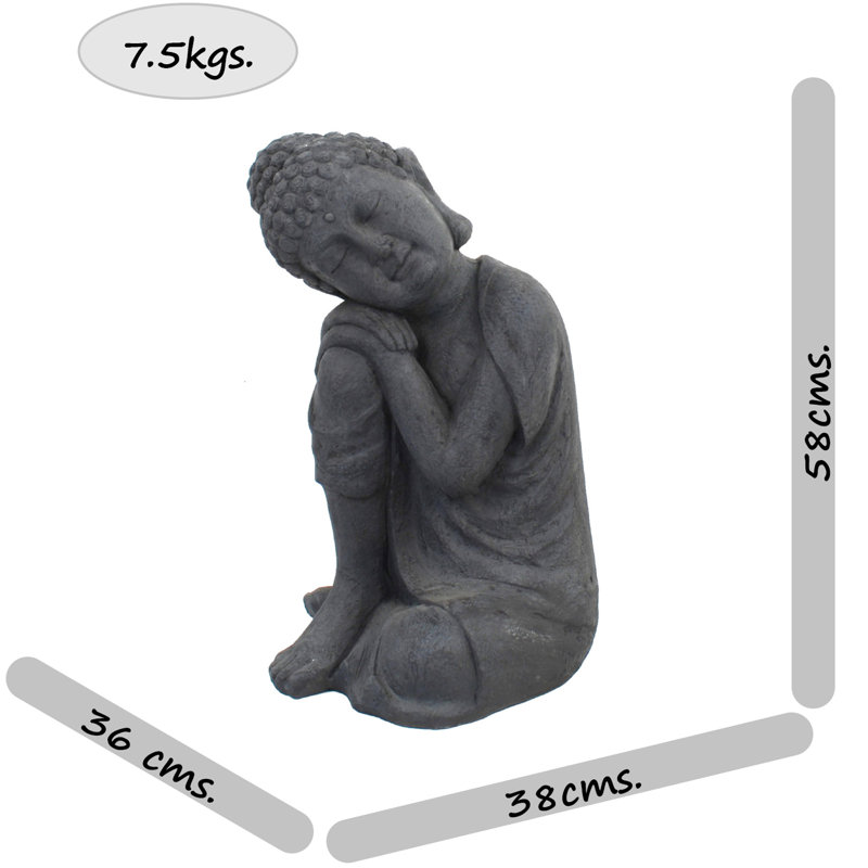 BUDDHA Crouching 58cm Grey Charcoal Effect