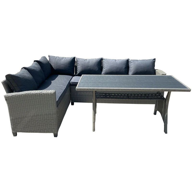Lally 5 - Person Patio Dining Set Rectangular Table with Cushions Included, Gray