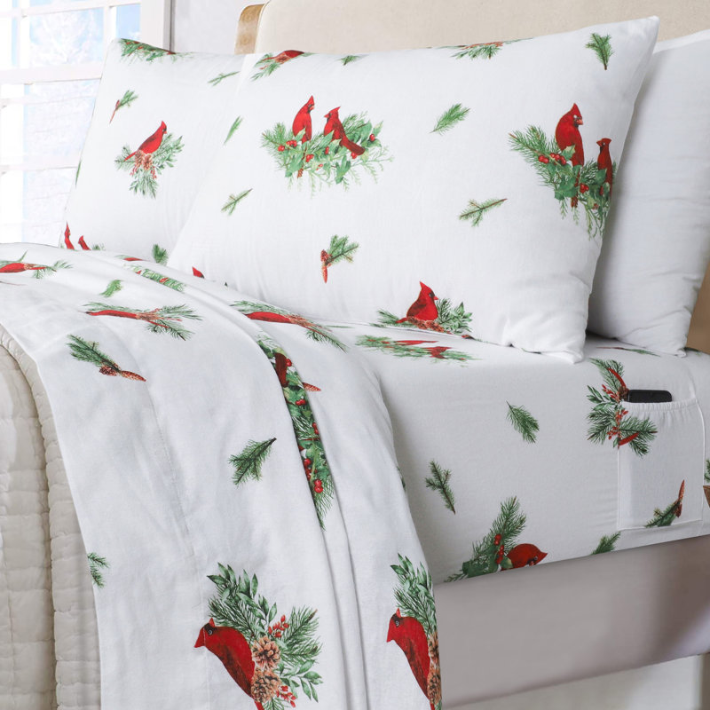 100% Cotton Flannel Sheet Set, Flakes Stripes, Cal.King Sheet Set+Fitted Sheet+2Pillowcases