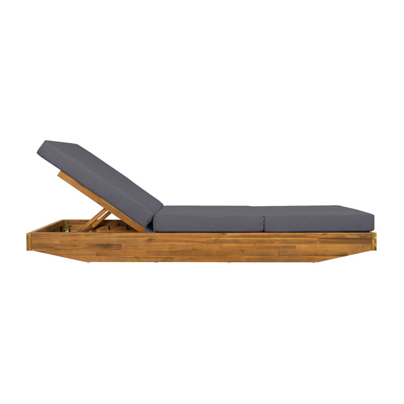 DaPrato Modern Coastal Acacia Wood Adjustable Chaise Lounge With Cushions, Dark Gray