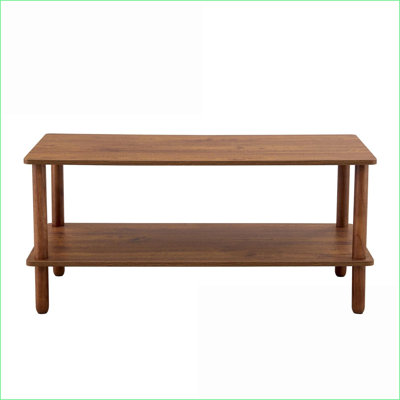 Table basse rectangulaire à 2 niveaux pour le salon - Noyer / bois naturel, facile à nettoyer, assemblage en 5 minutes, pieds en bois d'hévéa