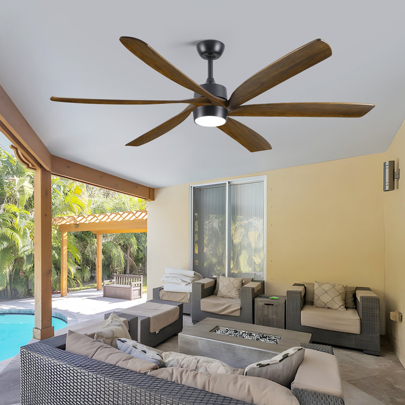 Modern Ceiling Fans With Lights, Ceiling Fan With Remote, 6 Solid Wood Blades, 6-speed Noiseless Reversible Dc Motor Fan For Bedroom, Dining Living Room, Black/walnut Wood