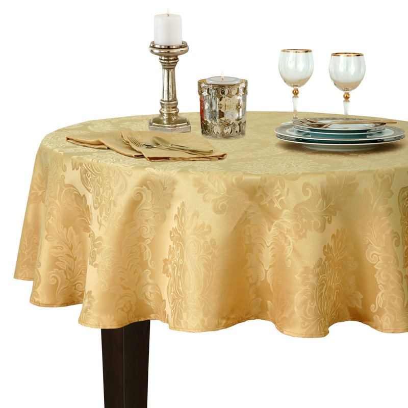 Nappe en jacquard de polyester uni à damas floral Burchfield, Ovale L 84 po x l 60 po, Or