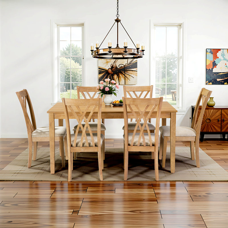 Dining Table Set With 4 Chairs, 60"L Table & 23"H Chairs, Beige
