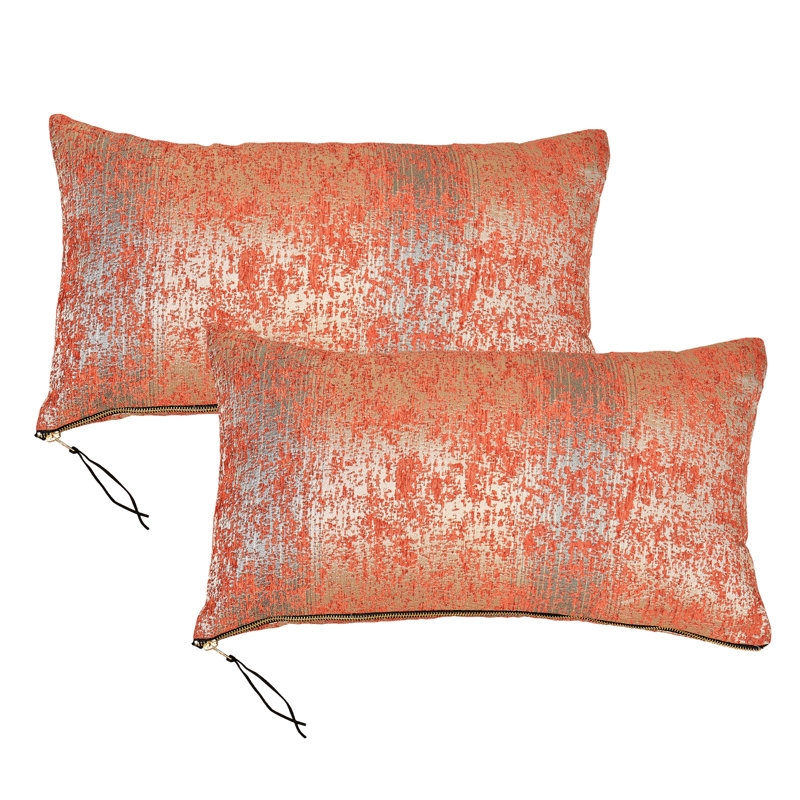 Jacquard Chenille Rectangular Lumbar Pillow Cover, Orange