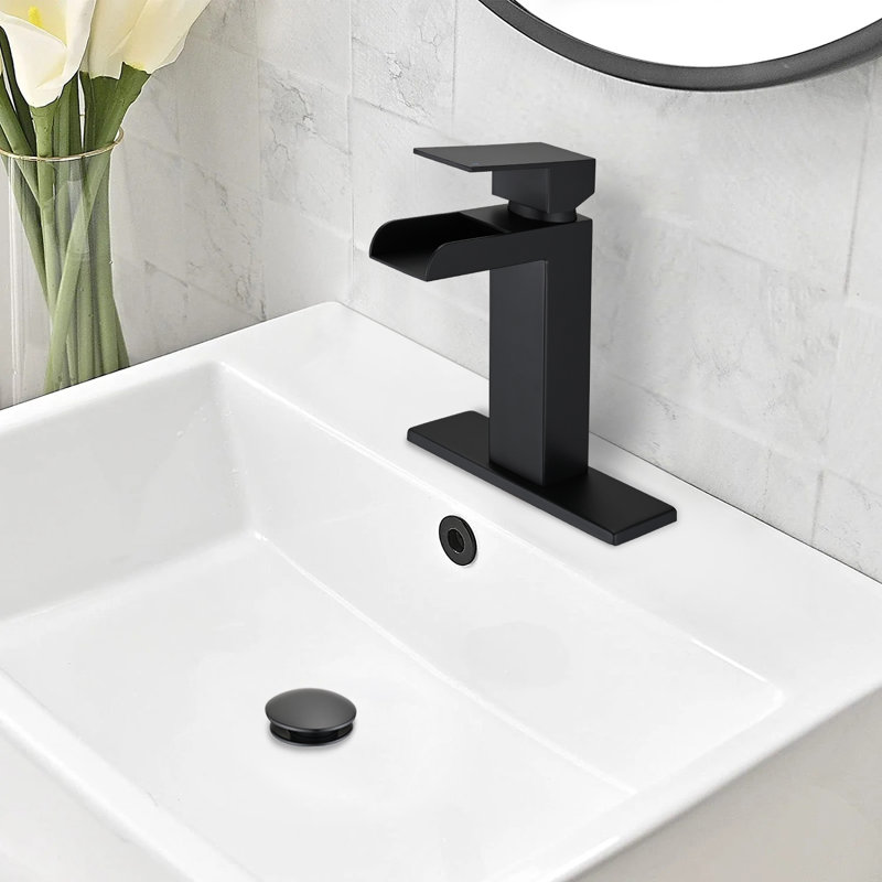 Drain escamotable de lavabo de salle de bain avec trop-plein, Noir mat