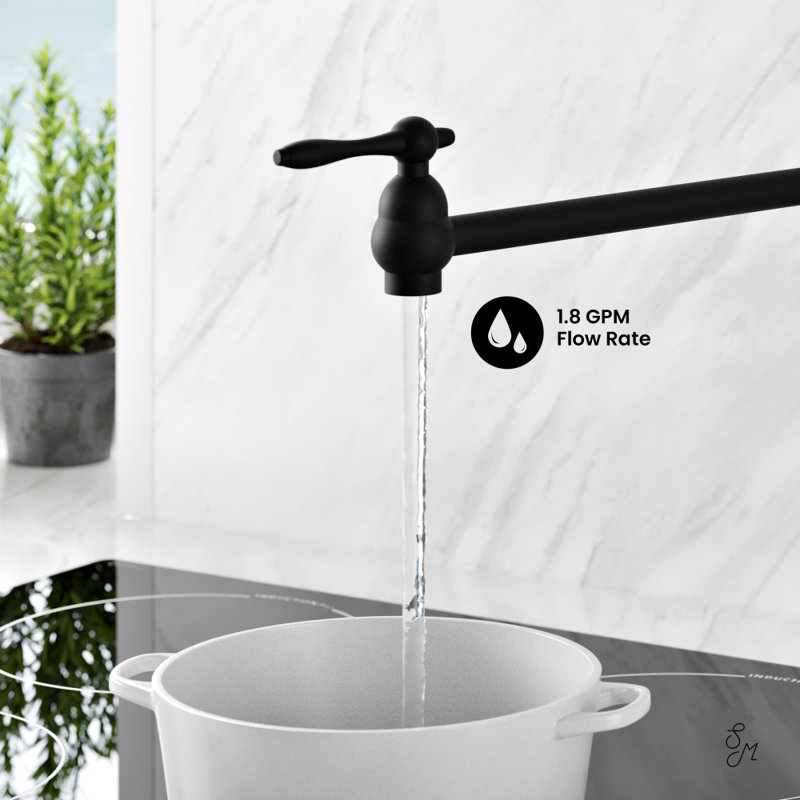 Plaisir Retractable Wall Mount Pot Filler Faucet, Matte Black