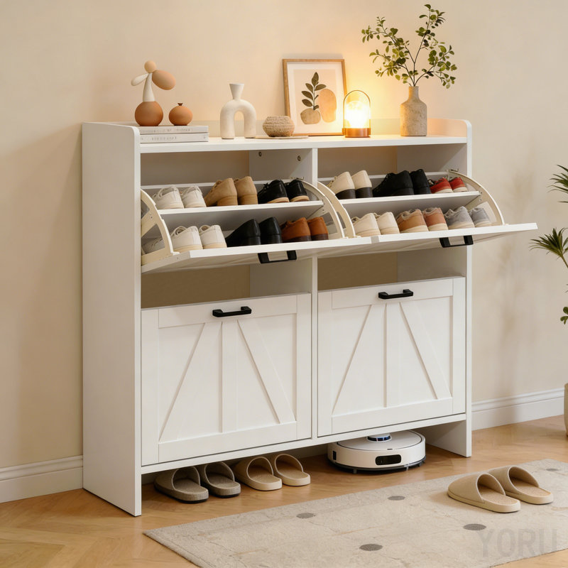 Range-chaussures moderne à 4 tiroirs, blanc