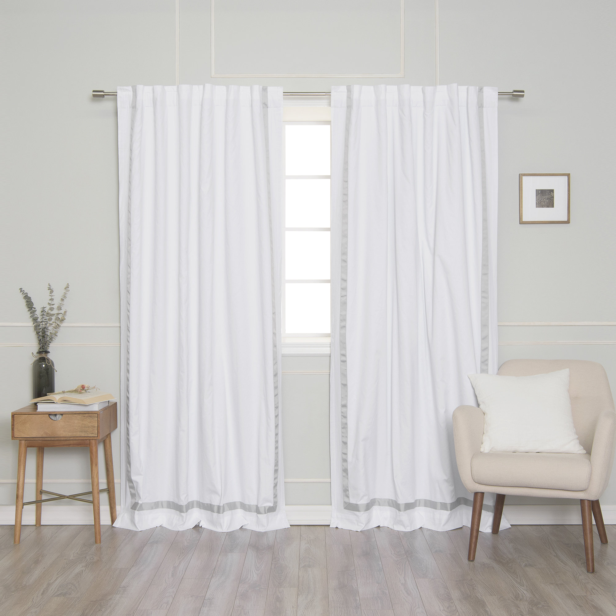 Nico Blackout Cotton Curtain, White/Gray