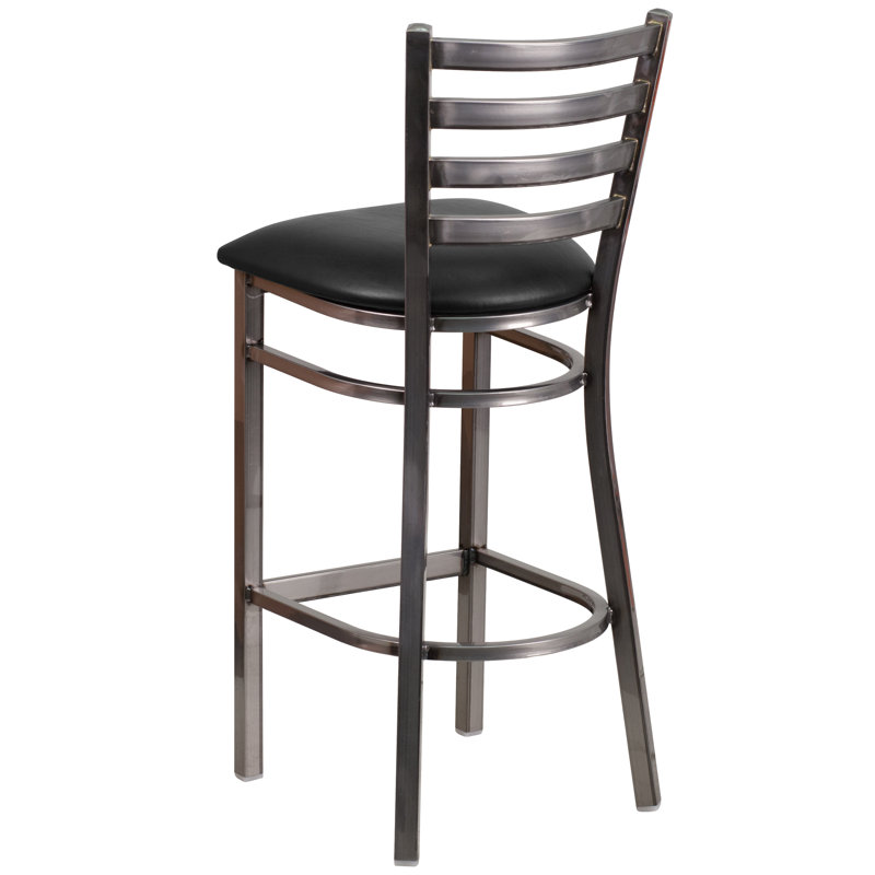 Elegant Black Metal Ladder Back Barstool with Vinyl Seat