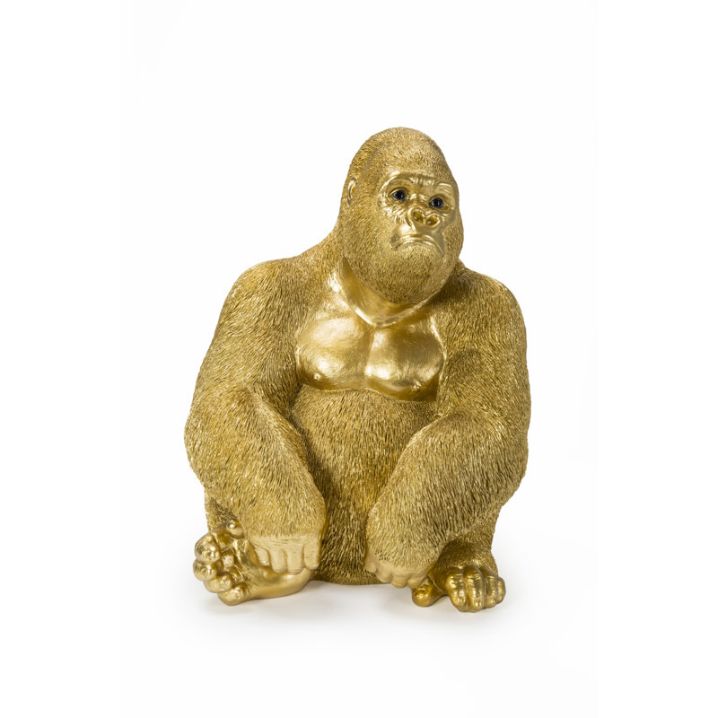 Deco Figurine Monkey Gorilla, 38.5cm H x 30cm W x 28cm D, Gold