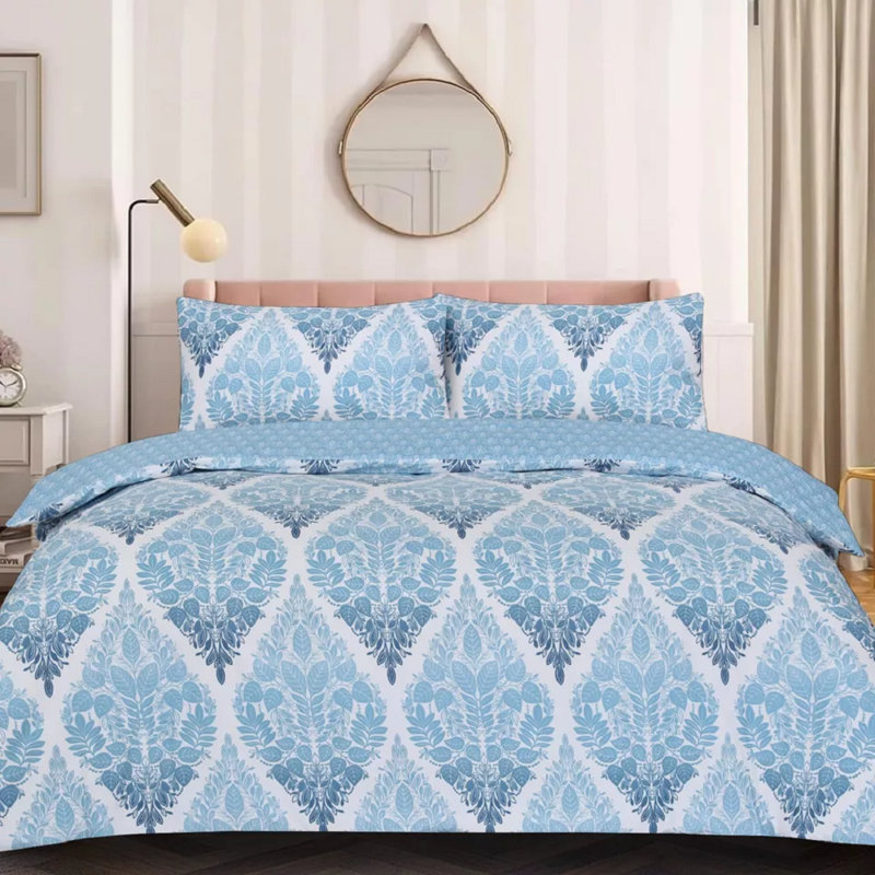 Cotton Blend Duvet Cover Set with Pillowcases, Double Duvet Cover Set + 2 Standard Pillowcases, Blue Floral