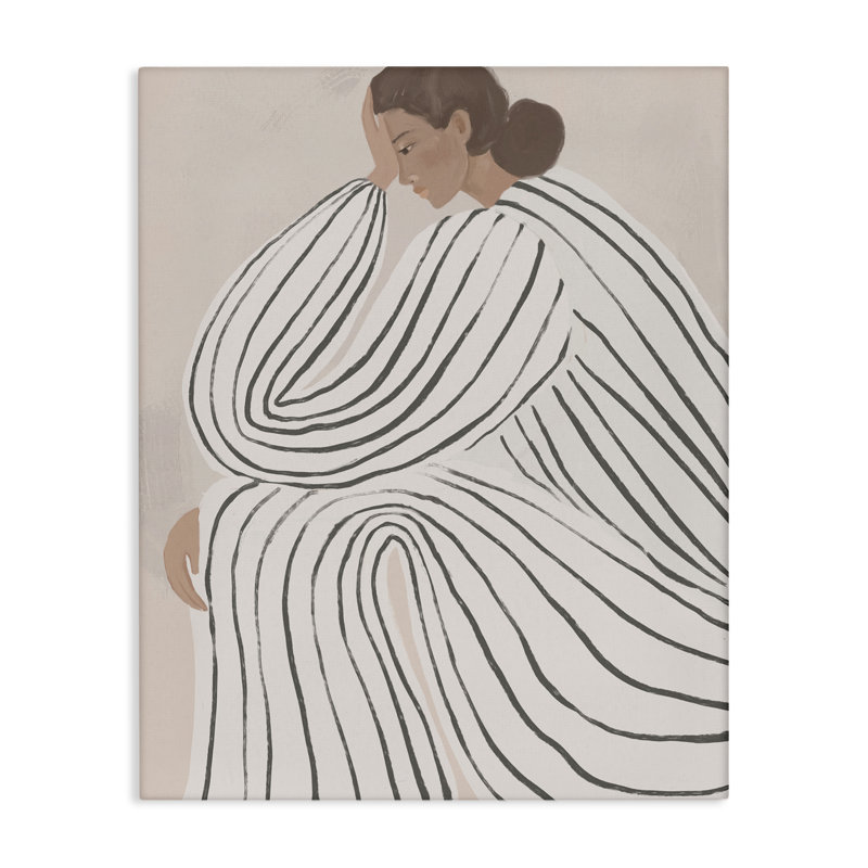 Dame neutre sur toile rayée, design par Anna Lischenko, H 48 po x l 36 po