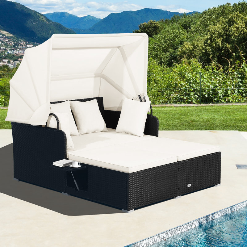Chaise longue d'extérieur avec coussins Ardelis, Blanc, crème