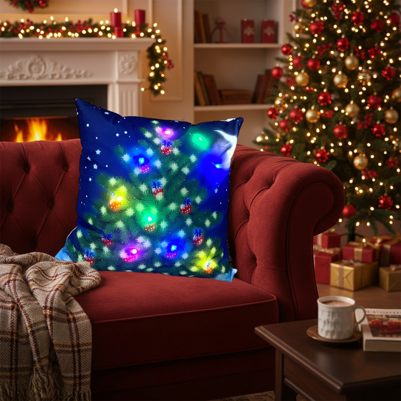 Christmas LED Pillows Holiday Gifts LED Pillows That Can Flash Or Stay On Two Mode Switching Printed Sofa Pillows Cushions Pillowcases
