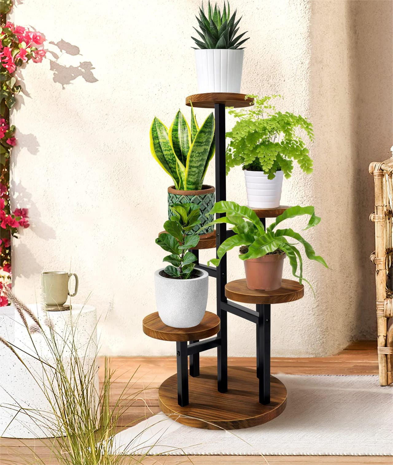 VICASKY Support à Fleurs En Bois Pour Plantes D'intérieur Et Balcon