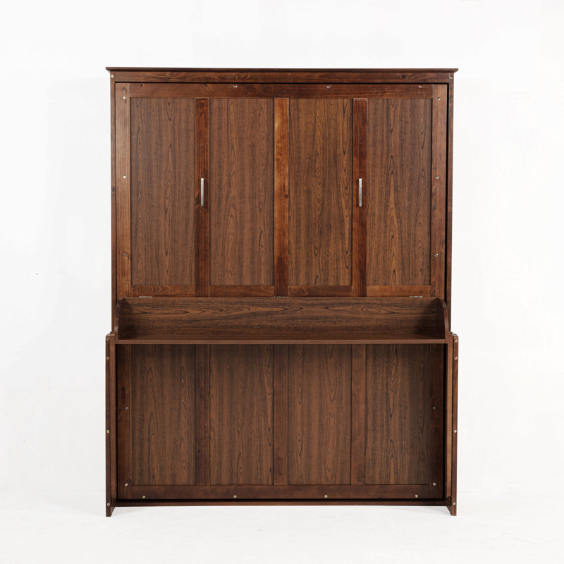 Grand lit escamotable en bois, lit escamotable mural peu encombrant, armoire murale, avec vérins à gaz, Noyer