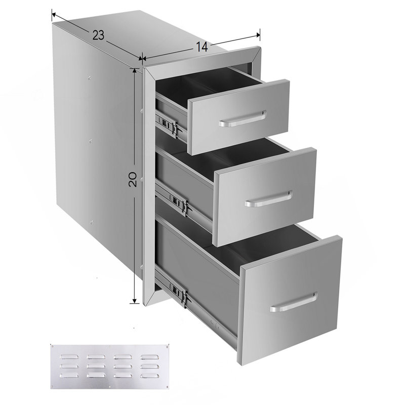 Armoires à tiroirs à trois couches 14 po x 20 po x 23 po pour les cuisines ou les cours extérieures
