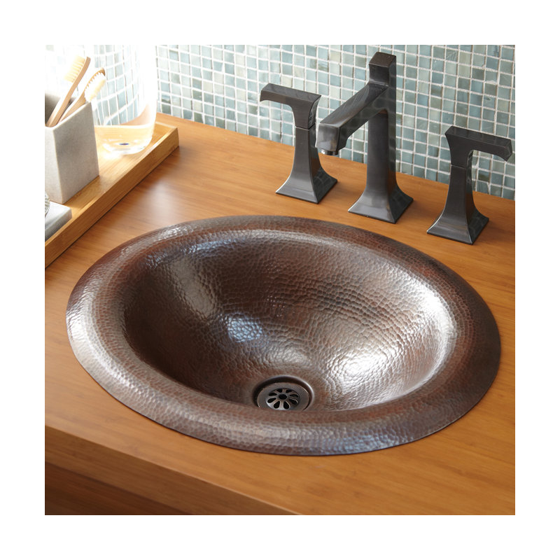 Maestro Metal Oval Drop-In Bathroom Sink, Antique Copper