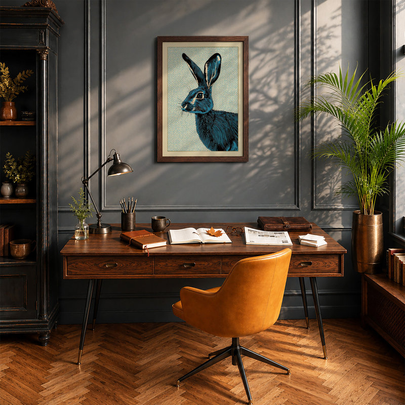 Hare in Profile Japandi - Framed Print, Walnut, A1 - 84.1 x 59.4 cm