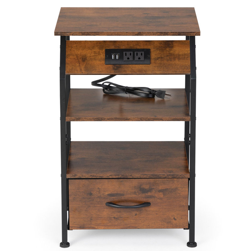 Table de chevet avec prises, brun rustique - spacieuse pour les articles de chambre à coucher, table de chevet dans les ports de charge et rangement polyvalent