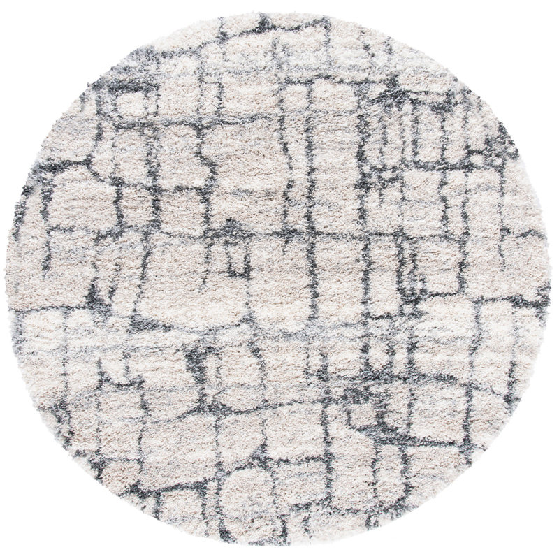 Tapis ivoire / gris à poils longs Hartselle 851, Rond 3 pi