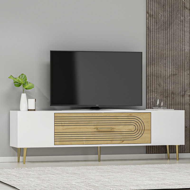 Olivia Unfinished TV Stand, 150cm, White/Natural/Gold
