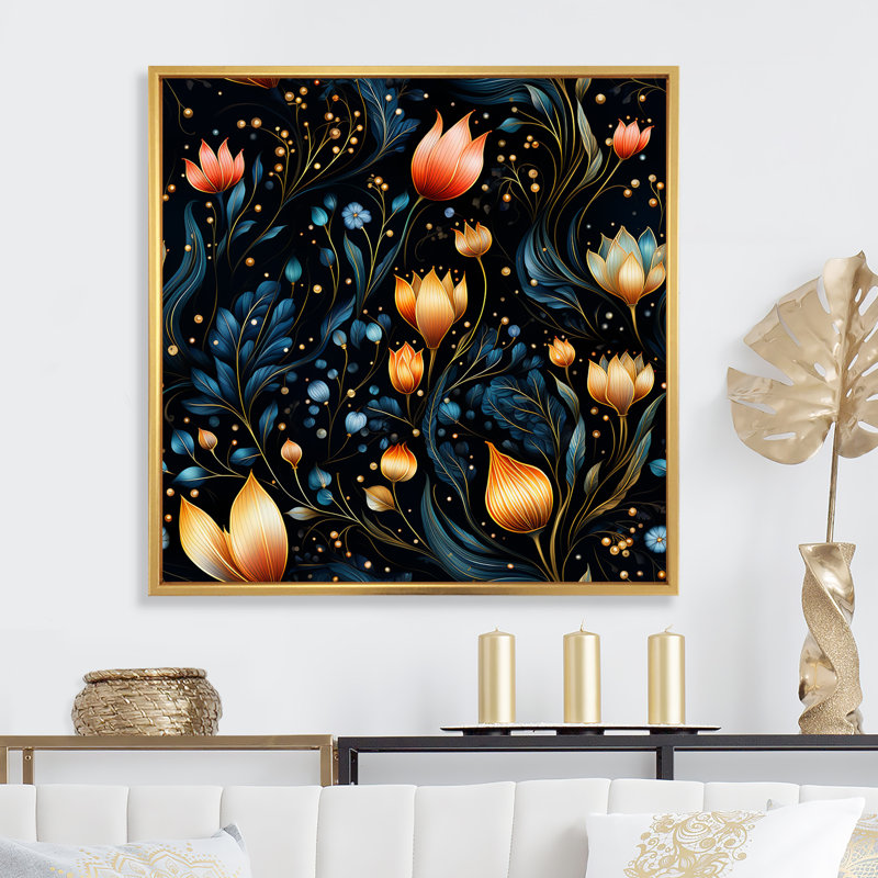 Cristal fleuri motif floral I - art mural floral, Toile tendue, H 36 po x l 36 po x P 1,5 po
