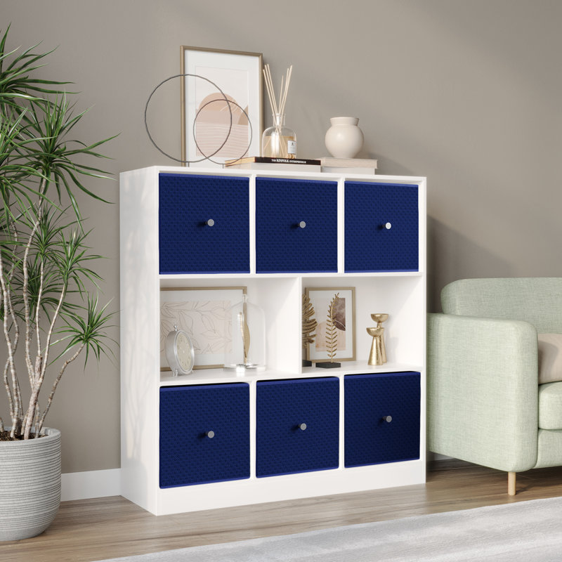 95.3cm H x 28.5cm W Solid Wood Bookcase, White/Royal Blue