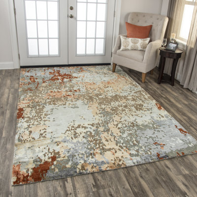 Tapis brun / gris en laine noué à la main