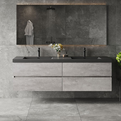 Dhruven 72 Inch Fully Assembled Double Floating Bathroom Vanity With Solid Surface Sink