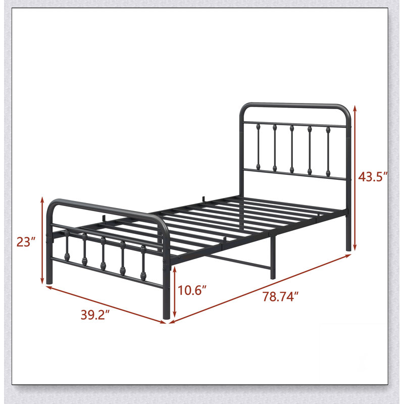 Metal Platform Bed Frame With Headboard No Box Spring Needed Twin BLACK