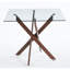 Table carrée moderne avec pieds en croix en métal et verre trempé, 90 x 90 x 75 cm, surface lisse, plateau en verre de couleur noyer foncé pour économiser de l'espace, carré, facile à nettoyer,