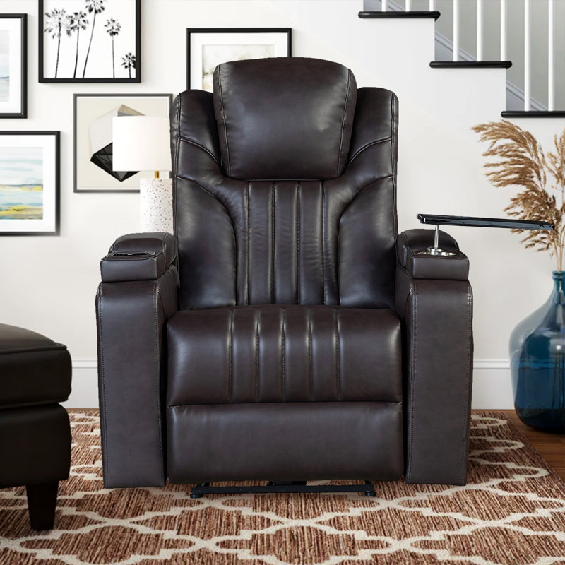 Eldrida Faux Leather Recliner, Dark Brown Faux Leather