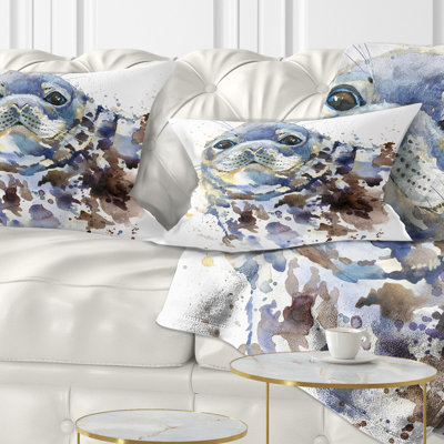 Coussin lombaire en aquarelle animal reseal marine