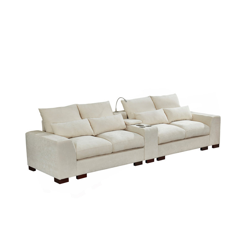 Canapé modulaire moderne avec console, port de charge USB, lampe de lecture, porte-gobelet, Beige