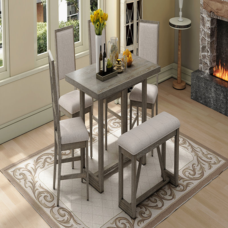 Ensemble de table de salle à manger 6 pièces pour 6, table de cuisine en bois de 60 po et 4 chaises avec banc et base en tréteaux