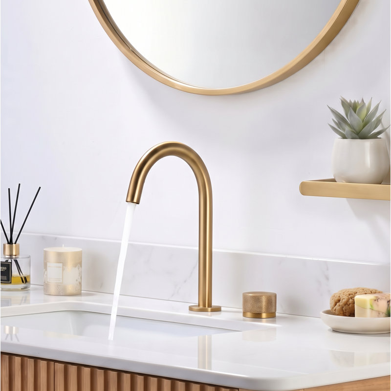 Circular X One Handle Two Holes Bathroom Vanity Sink Faucet with Drain, Brushed Brass