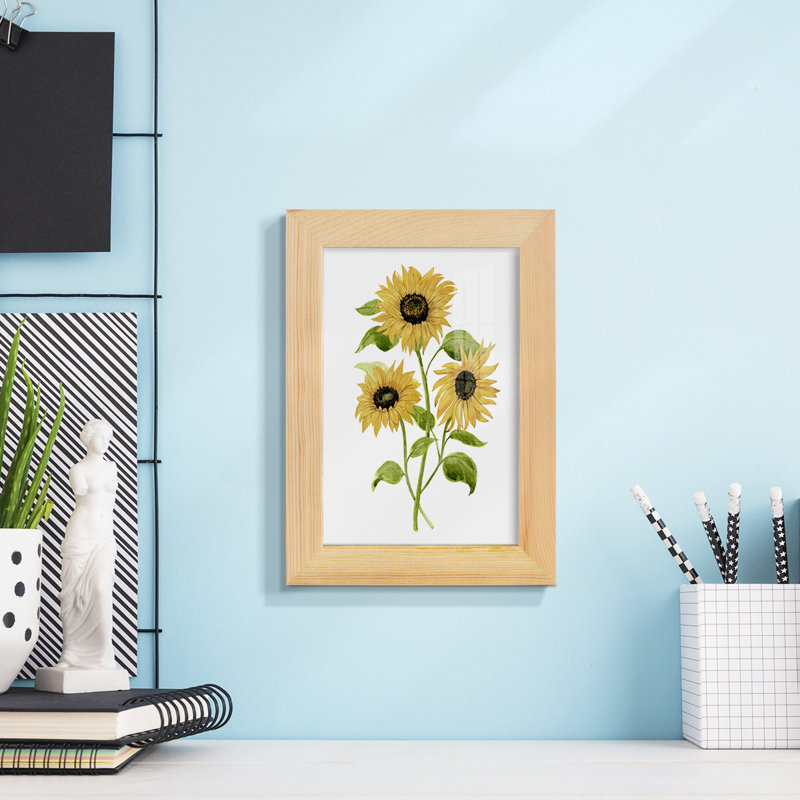 Sunflower Trio I, reproduction d'art encadrée, H 9 po x l 7 po x P 1 po, Naturel