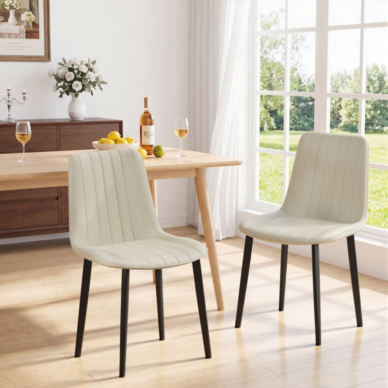 Ensemble de 2 chaises de salle à manger modernes, revêtement en cuir reconstitué kaki, pattes en acier, cuisine, Noir matte