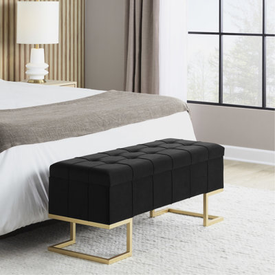 Banc de rangement en métal doré et velours noir