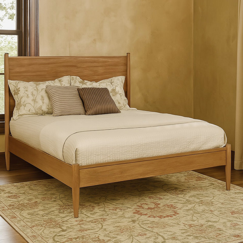 Lit plateforme Mid-Century, Lit double, Chêne