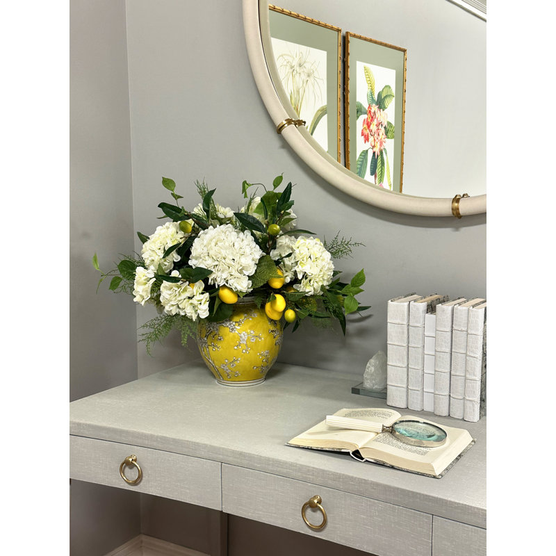 Artificial Lemon and Hydrangea Arrangement