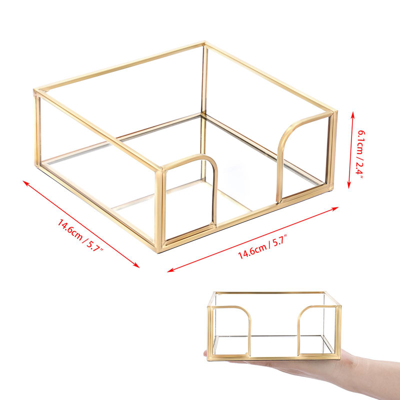 Porte-serviettes de table, porte-serviettes de table carré en verre, porte-serviettes de table comptoir doré, porte-serviettes élégant