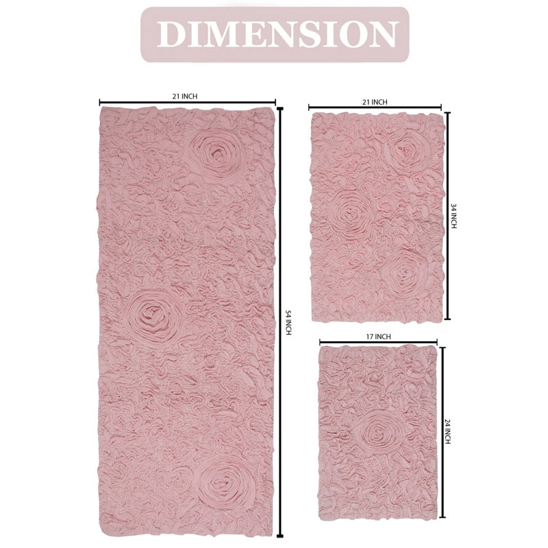 Pothier Bath Rug (Set of 3), Pink