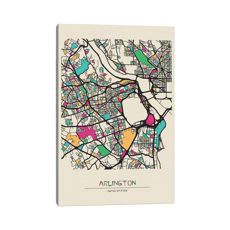 Arlington County, Virginia Map by Ayse Deniz Akerman - Print on Canvas, 101.6cm H x 66.04cm W x 3.81cm D, Wrapped Canvas