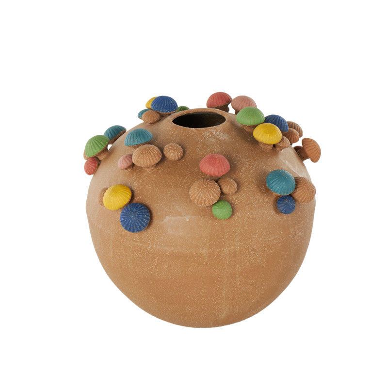 Cole And Grey Ceramic Round Wide Decorative Vase With Multicolor Accents And White Speckles