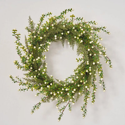 Couronne de Noël crème et baies de cèdre